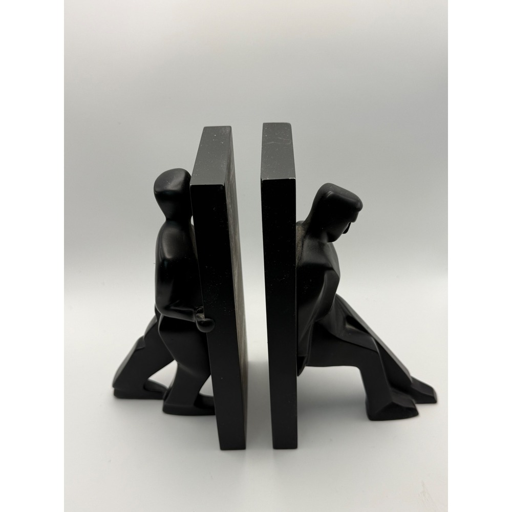 Kikkerland Chris Collicott Pushing Leaning Man Bookends Matte Black Art Deco Set